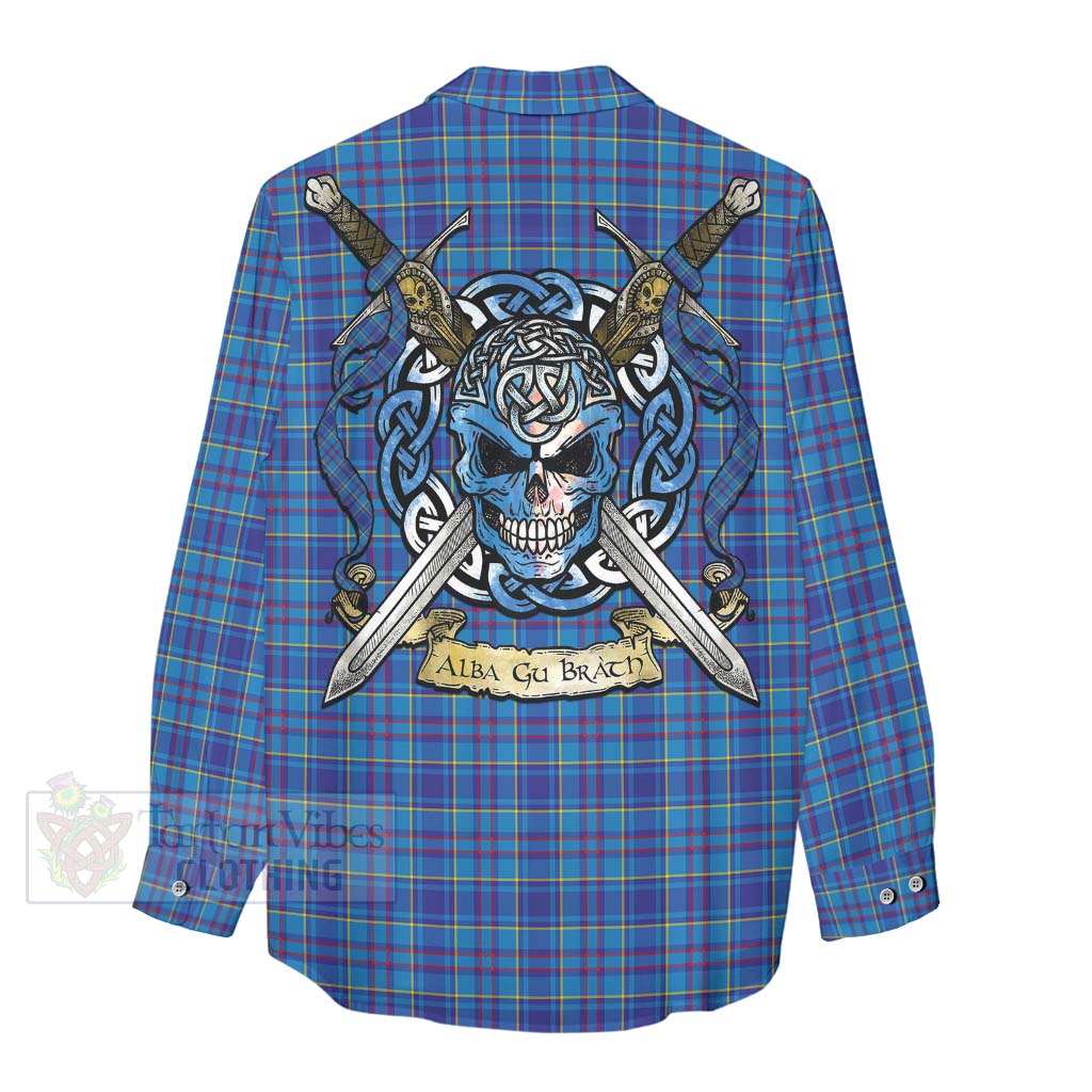 Tartan Vibes Clothing Mercer Tartan Women's Casual Shirt with Family Crest Celtic Skull Style