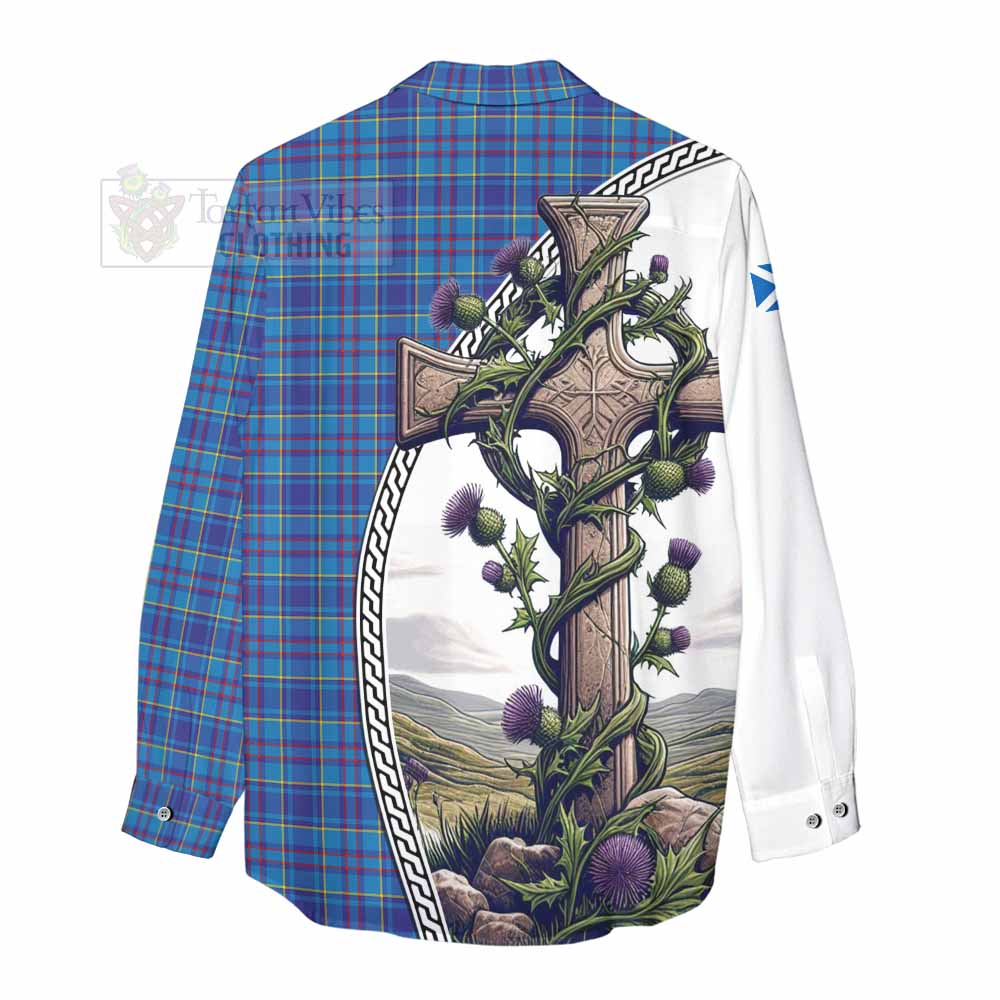 Tartan Vibes Clothing Mercer Tartan Women's Casual Shirt with Family Crest and St. Andrew's Cross Accented by Thistle Vines