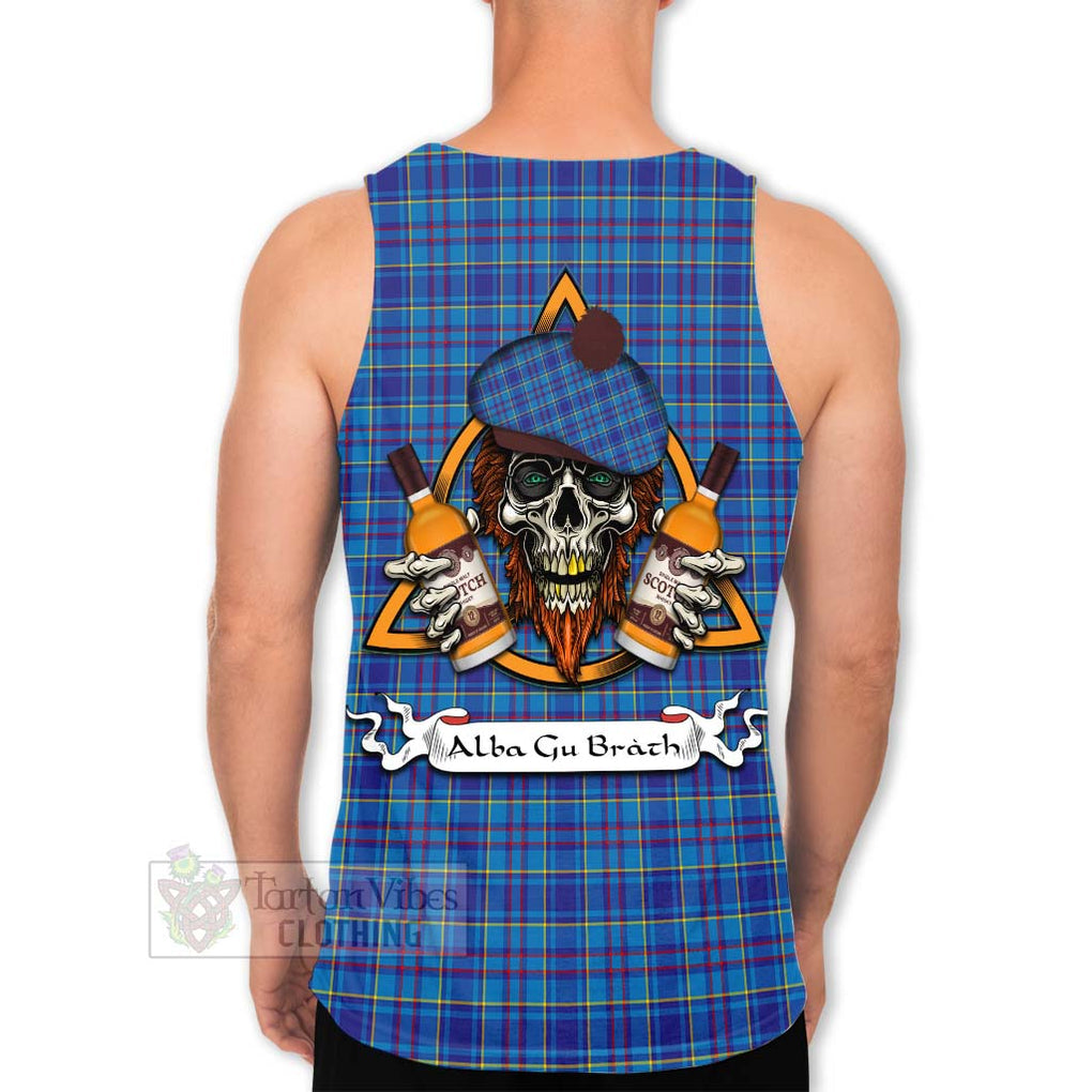 Tartan Vibes Clothing Mercer Tartan Men's Tank Top with Family Crest and Bearded Skull Holding Bottles of Whiskey