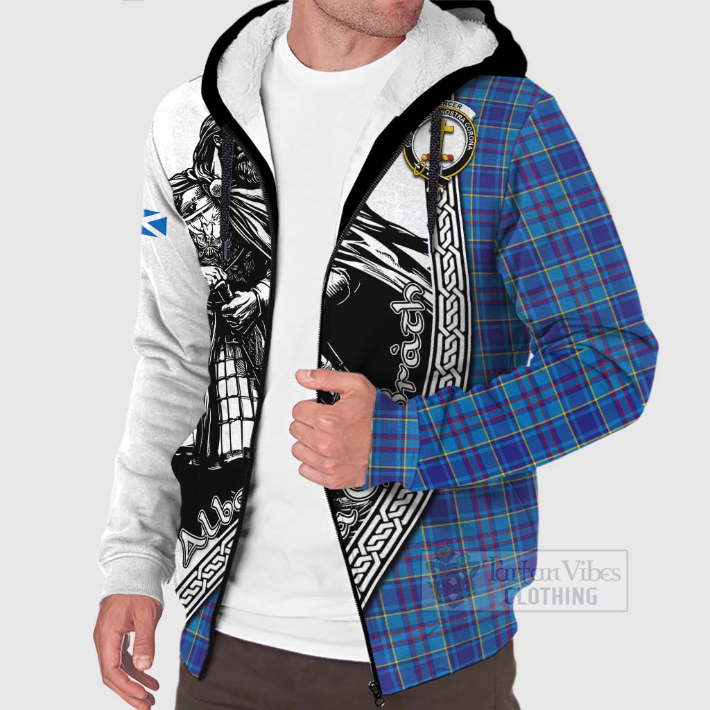 Tartan Vibes Clothing Mercer Tartan Clan Crest Sherpa Hoodie with Highlander Warrior Celtic Style