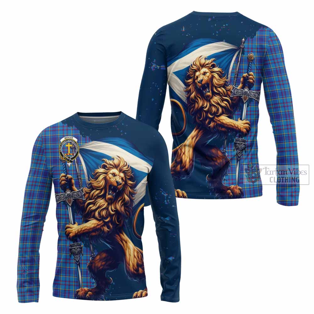 Tartan Vibes Clothing Mercer Tartan Family Crest Long Sleeve T-Shirt with Scottish Majestic Lion