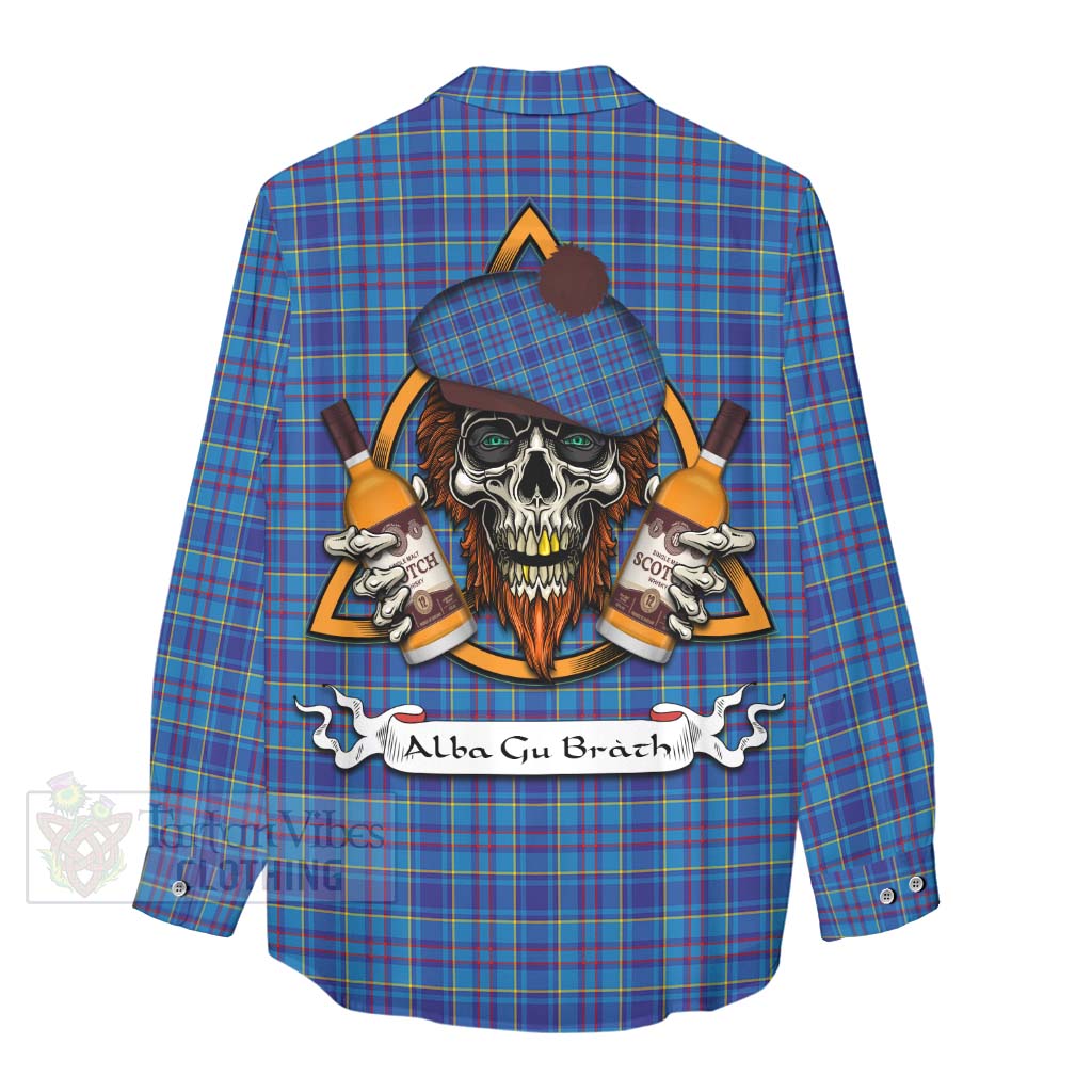 Tartan Vibes Clothing Mercer Tartan Women's Casual Shirt with Family Crest and Bearded Skull Holding Bottles of Whiskey