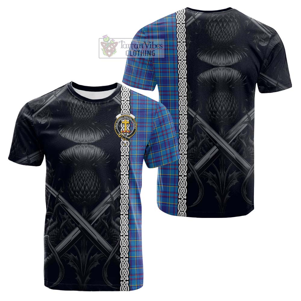 Tartan Vibes Clothing Mercer Tartan Cotton T-shirt with Family Crest Cross Sword Thistle Celtic Vibes