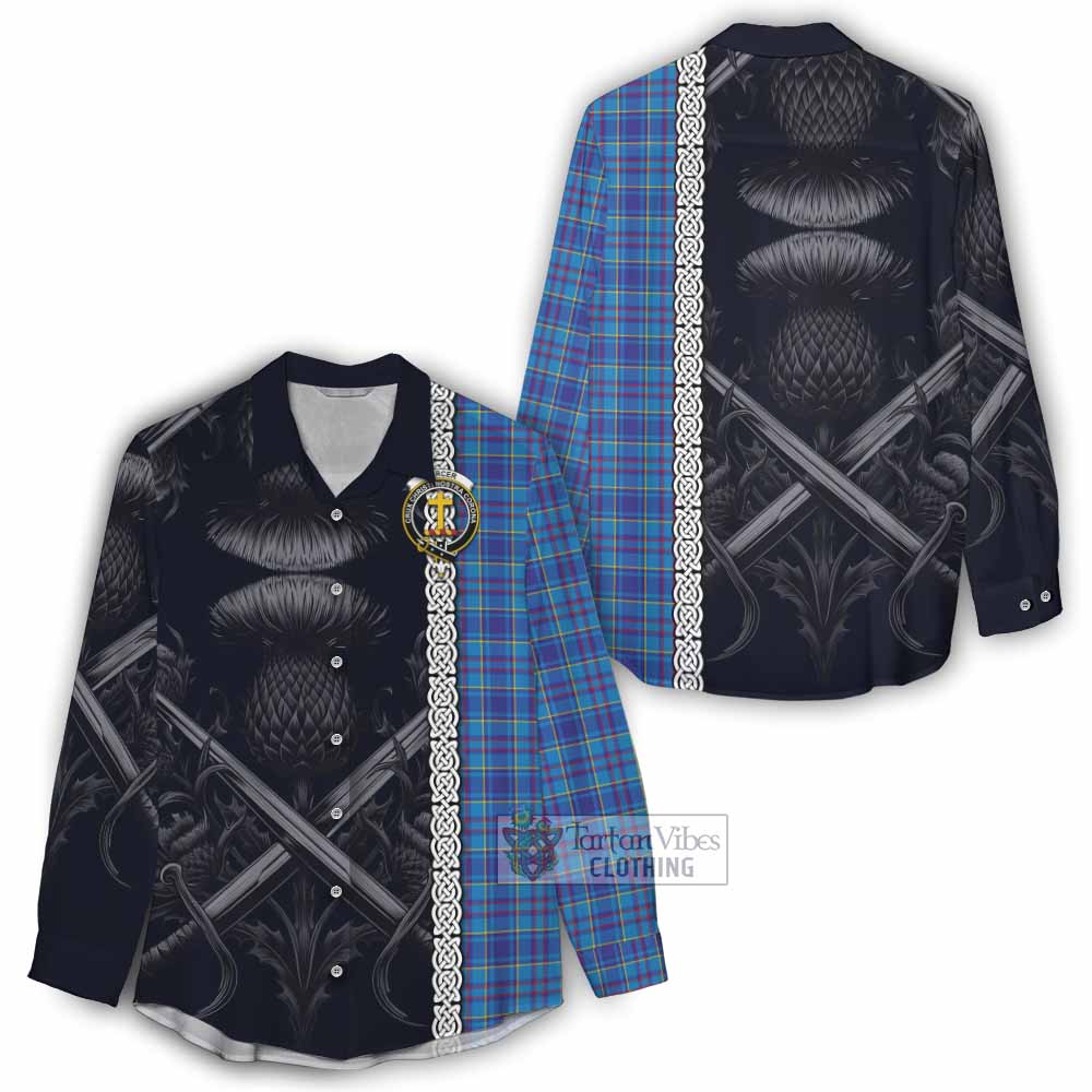 Tartan Vibes Clothing Mercer Tartan Women's Casual Shirt with Family Crest Cross Sword Thistle Celtic Vibes