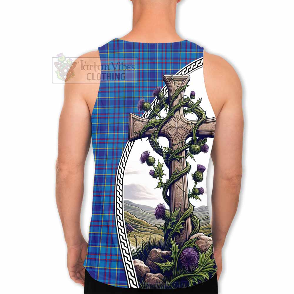 Tartan Vibes Clothing Mercer Tartan Men's Tank Top with Family Crest and St. Andrew's Cross Accented by Thistle Vines