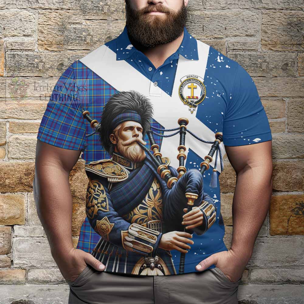 Tartan Vibes Clothing Mercer Tartan Polo Shirt with Family Crest Scottish Bagpiper Vibes