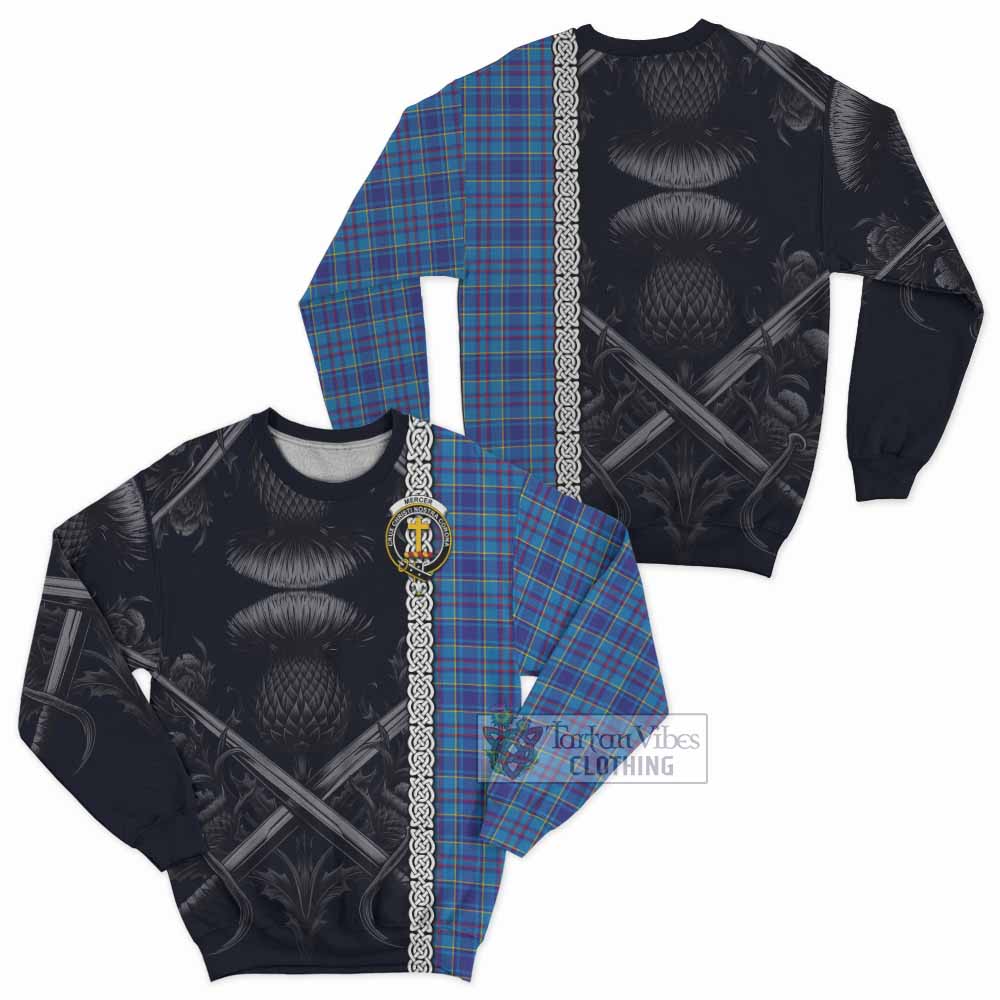 Tartan Vibes Clothing Mercer Tartan Sweatshirt with Family Crest Cross Sword Thistle Celtic Vibes