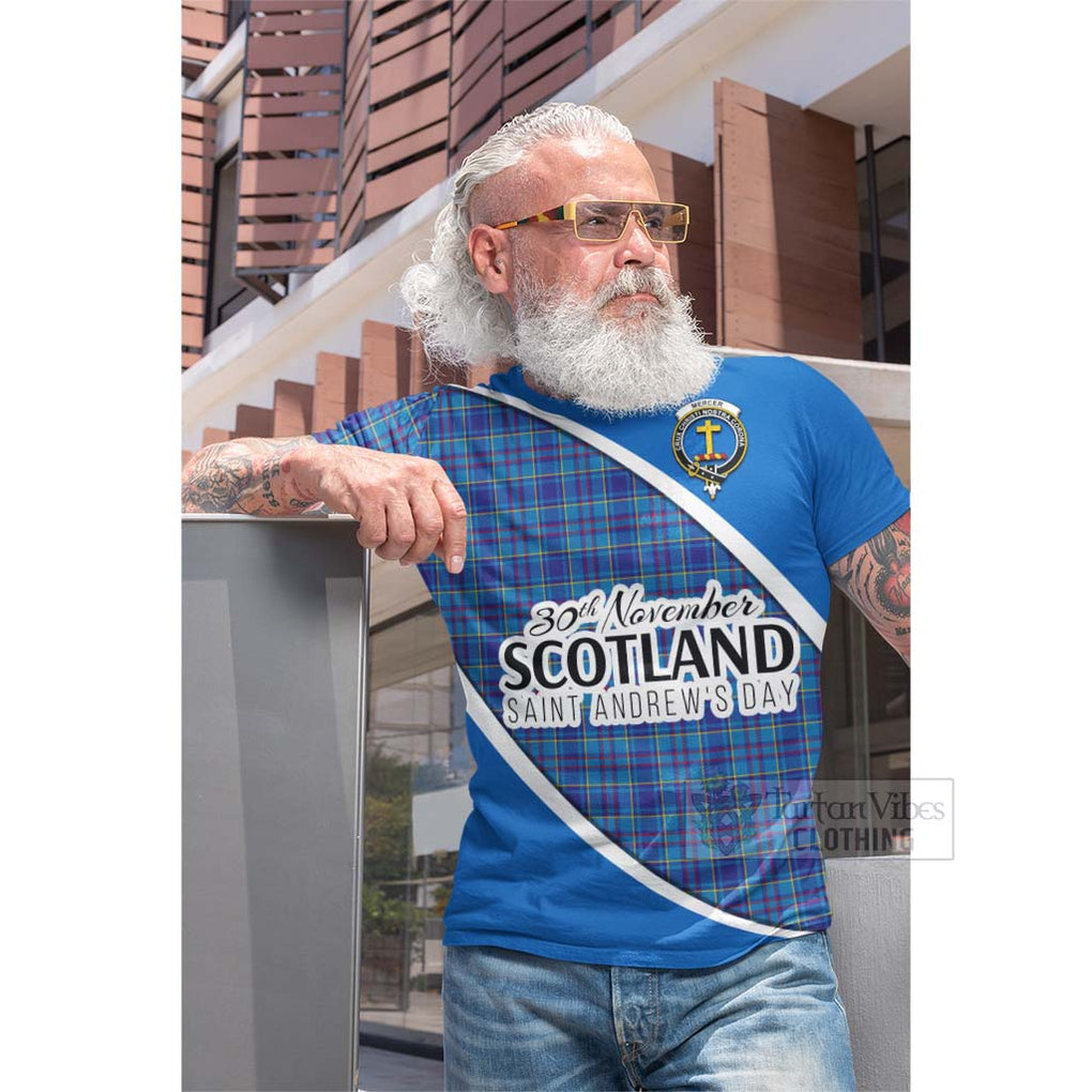 Tartan Vibes Clothing Mercer Family Crest Tartan Cotton T-shirt Celebrate Saint Andrew's Day in Style