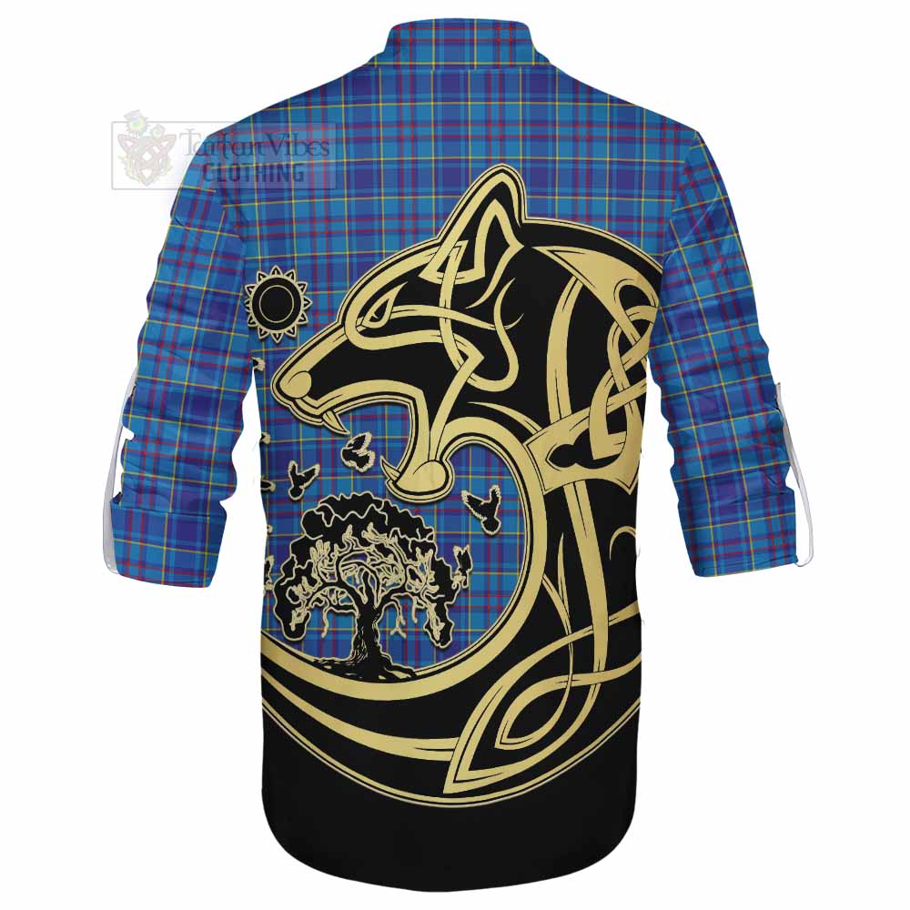 Tartan Vibes Clothing Mercer Tartan Ghillie Kilt Shirt with Family Crest Celtic Wolf Style