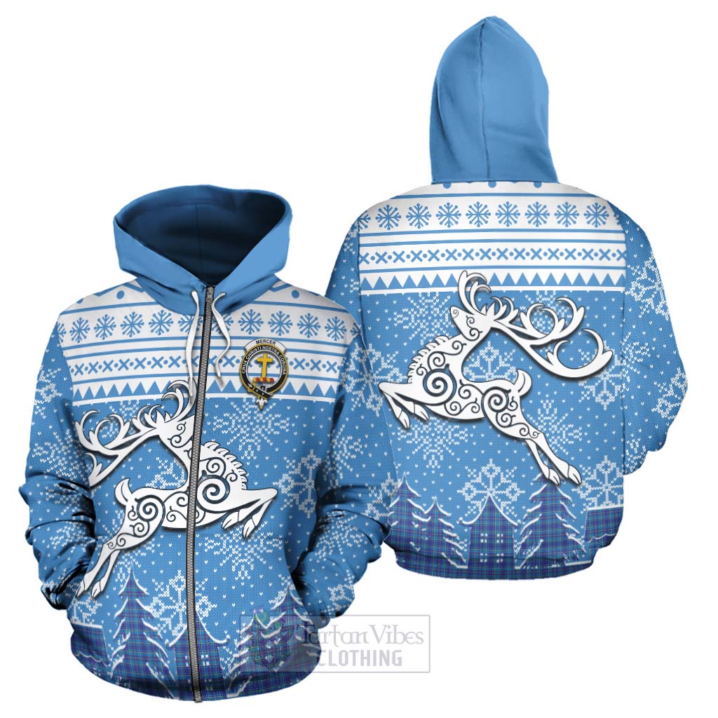 Tartan Vibes Clothing Mercer Clan Christmas Hoodie Celtic Reindeer Style