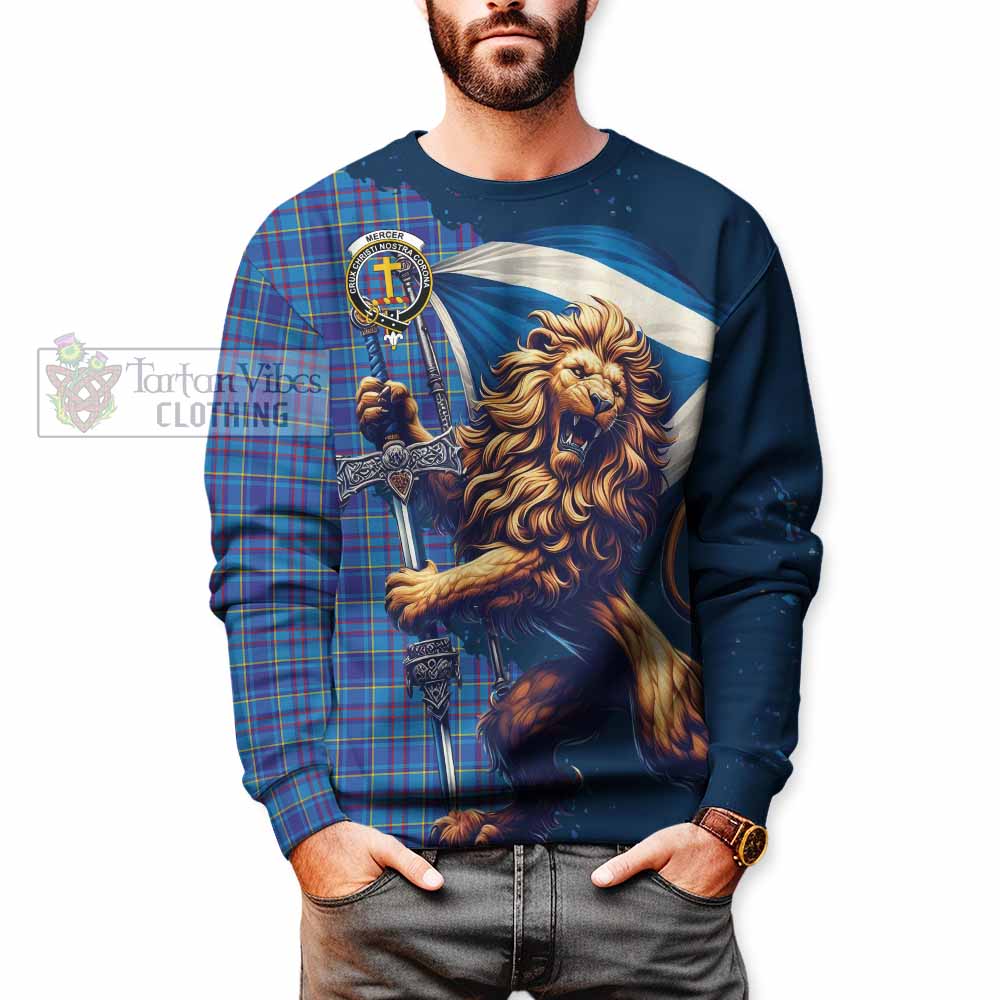 Tartan Vibes Clothing Mercer Tartan Family Crest Sweatshirt with Scottish Majestic Lion