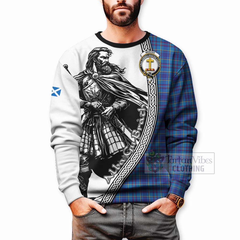 Tartan Vibes Clothing Mercer Tartan Clan Crest Sweatshirt with Highlander Warrior Celtic Style