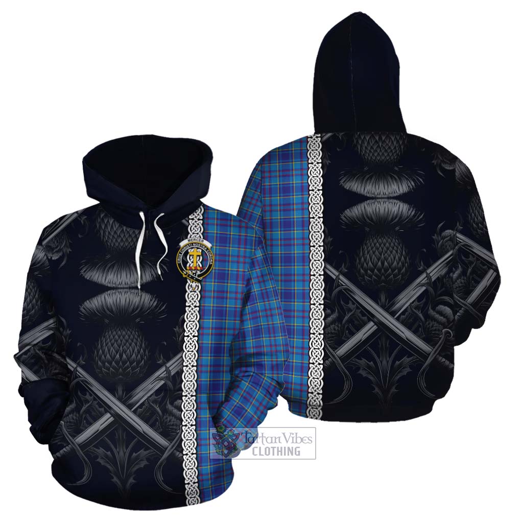 Tartan Vibes Clothing Mercer Tartan Cotton Hoodie with Family Crest Cross Sword Thistle Celtic Vibes