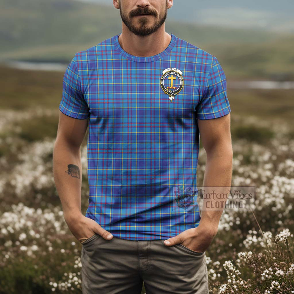 Tartan Vibes Clothing Mercer Tartan T-Shirt with Family Crest and Bearded Skull Holding Bottles of Whiskey