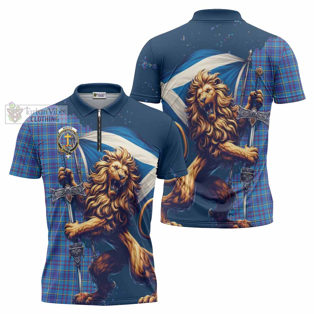 Tartan Vibes Clothing Mercer Tartan Family Crest Zipper Polo Shirt with Scottish Majestic Lion