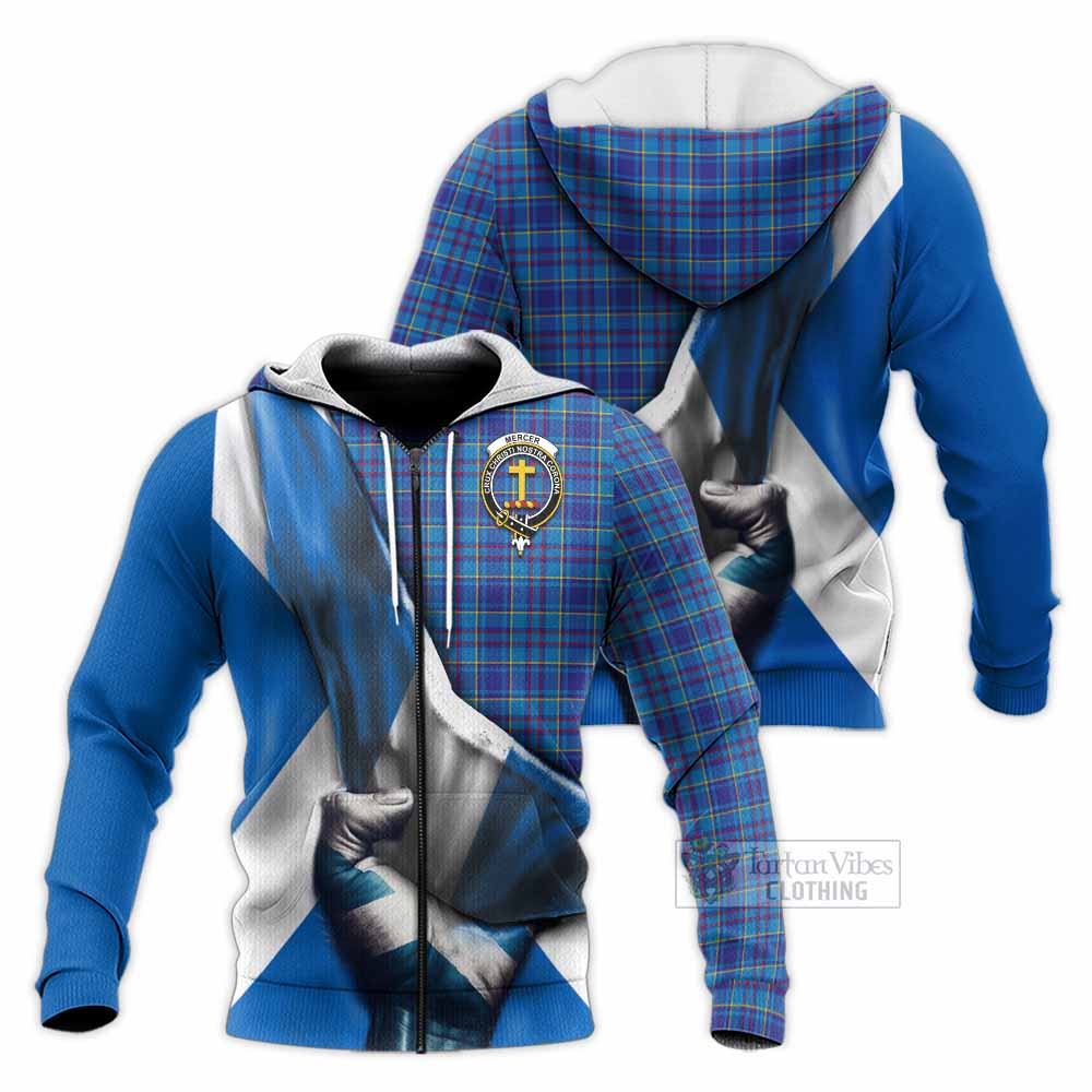 Tartan Vibes Clothing Mercer Tartan Knitted Hoodie with Family Crest Scotland Patriotic Style