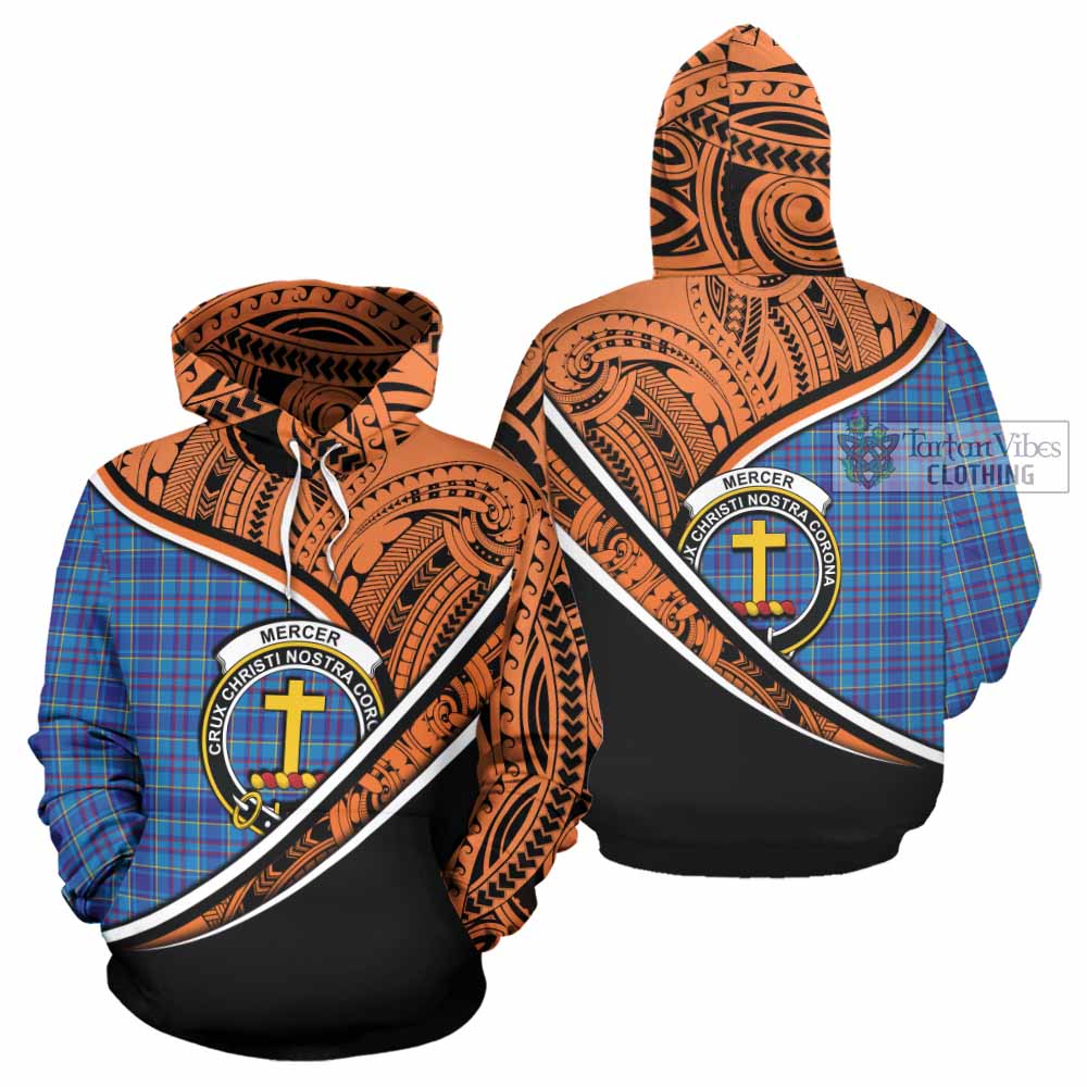 Tartan Vibes Clothing Mercer Crest Tartan Hoodie with Maori Tattoo Style - Orange Version