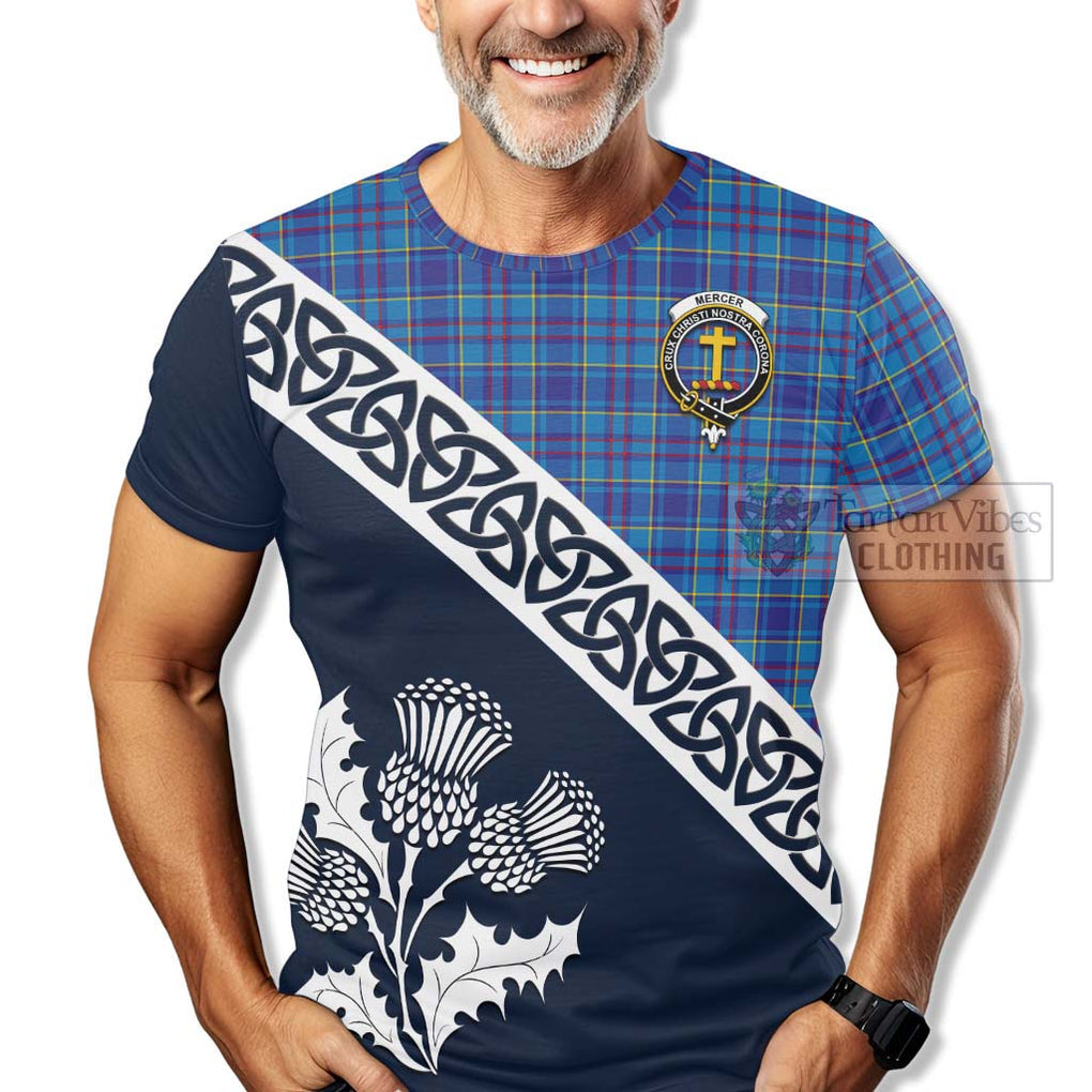 Mercer Tartan T-Shirt Featuring Thistle and Scotland Map