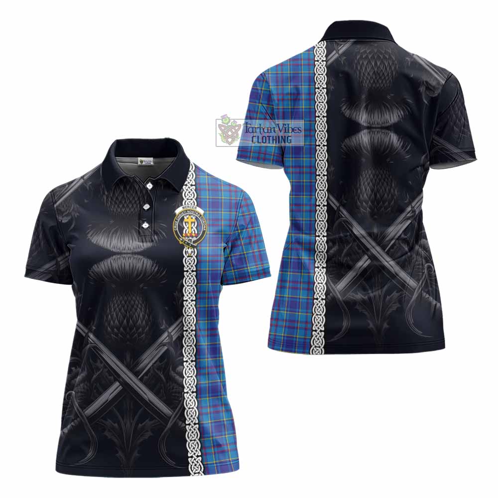 Tartan Vibes Clothing Mercer Tartan Women's Polo Shirt with Family Crest Cross Sword Thistle Celtic Vibes