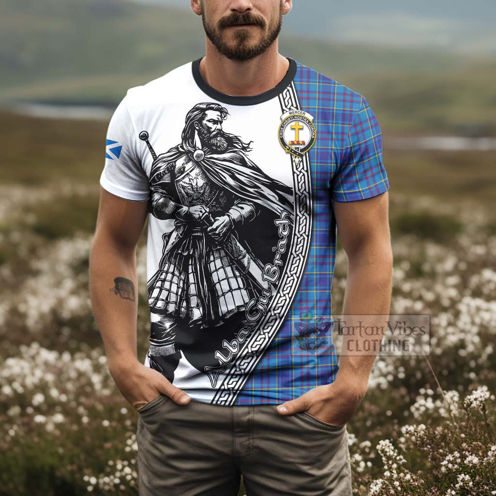 Tartan Vibes Clothing Mercer Tartan Clan Crest T-Shirt with Highlander Warrior Celtic Style