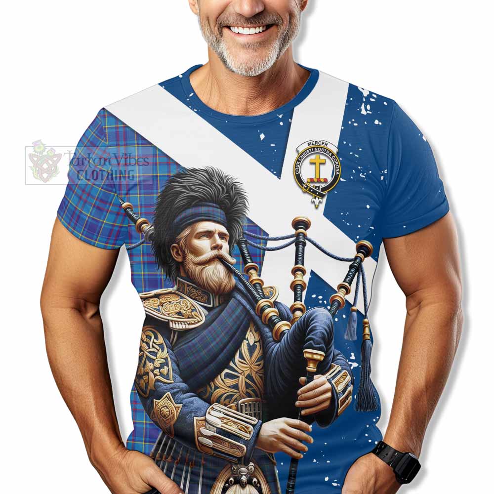 Tartan Vibes Clothing Mercer Tartan T-Shirt with Family Crest Scottish Bagpiper Vibes