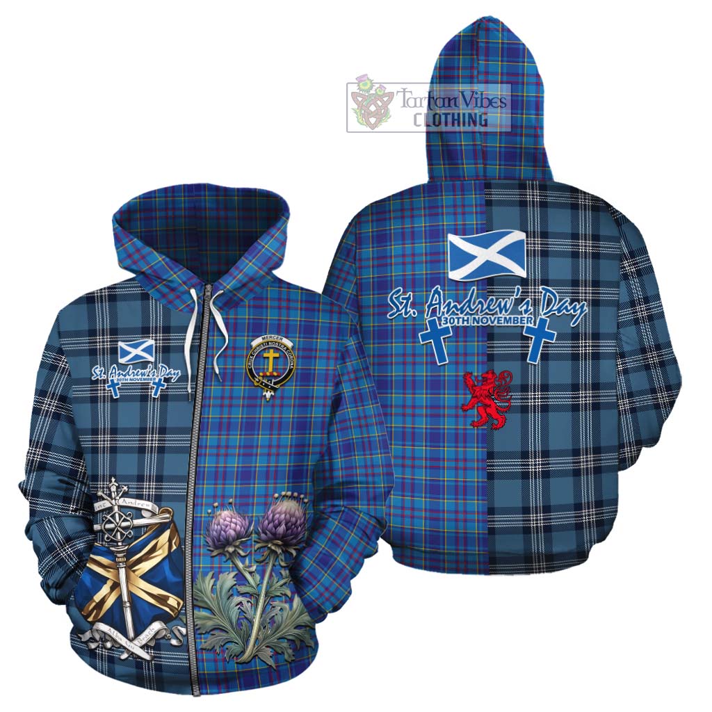 Tartan Vibes Clothing Mercer Tartan Cotton Hoodie Happy St. Andrew's Day Half Tartan Style