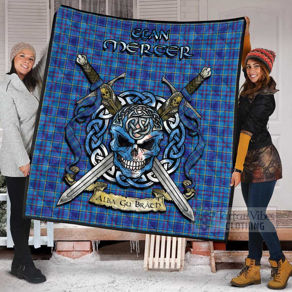 Tartan Vibes Clothing Mercer Tartan Quilt with Celtic Skull Alba Gu Brath Style