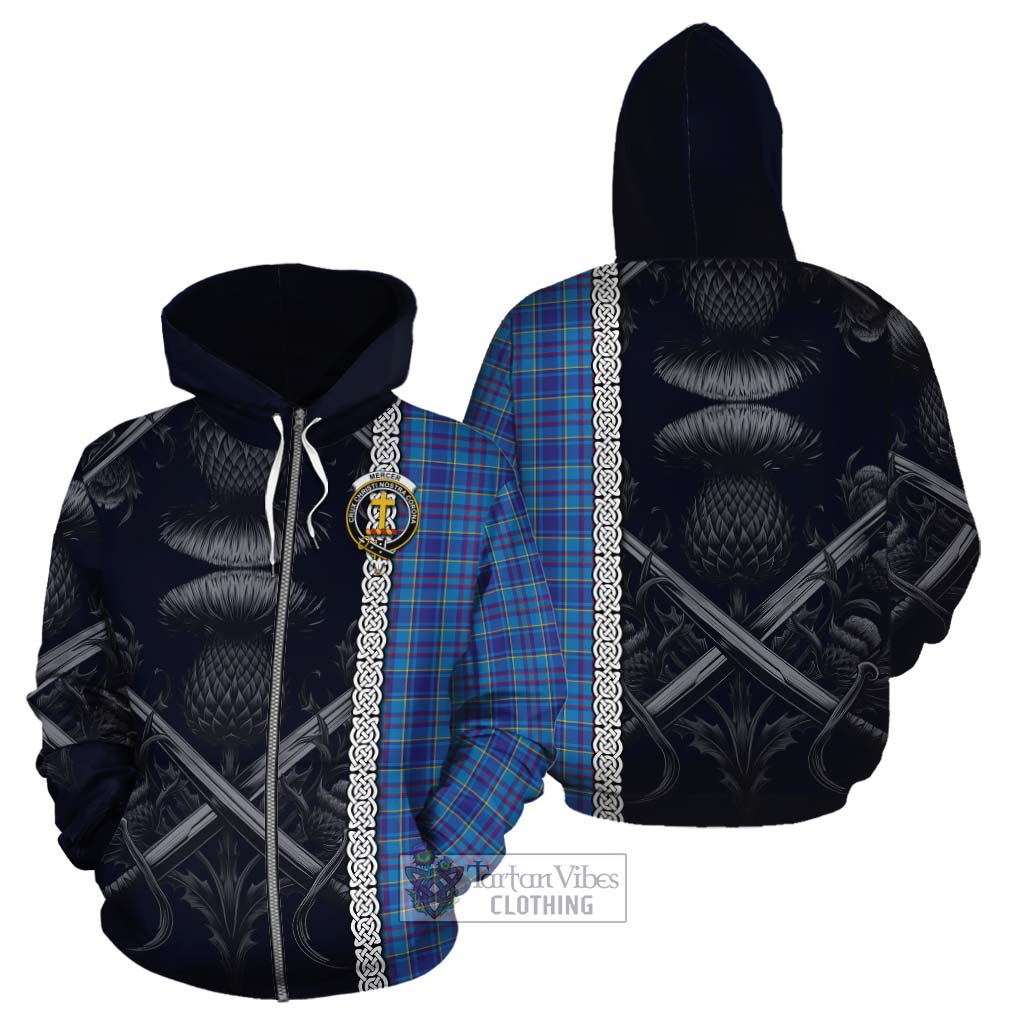 Tartan Vibes Clothing Mercer Tartan Cotton Hoodie with Family Crest Cross Sword Thistle Celtic Vibes