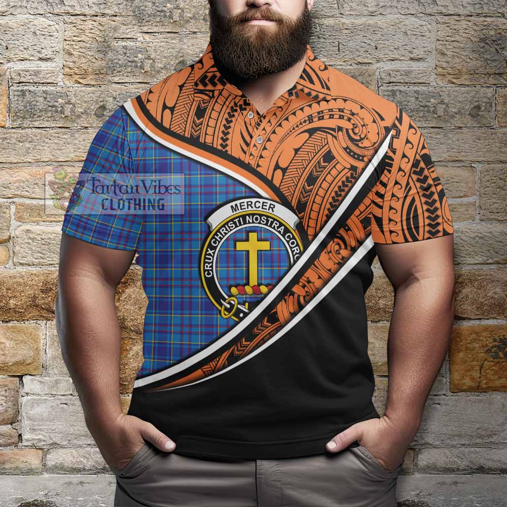 Tartan Vibes Clothing Mercer Crest Tartan Polo Shirt with Maori Tattoo Style - Orange Version