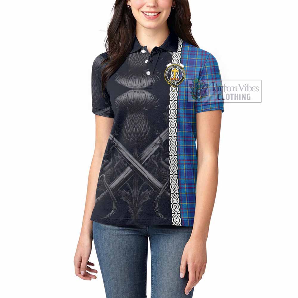 Tartan Vibes Clothing Mercer Tartan Women's Polo Shirt with Family Crest Cross Sword Thistle Celtic Vibes