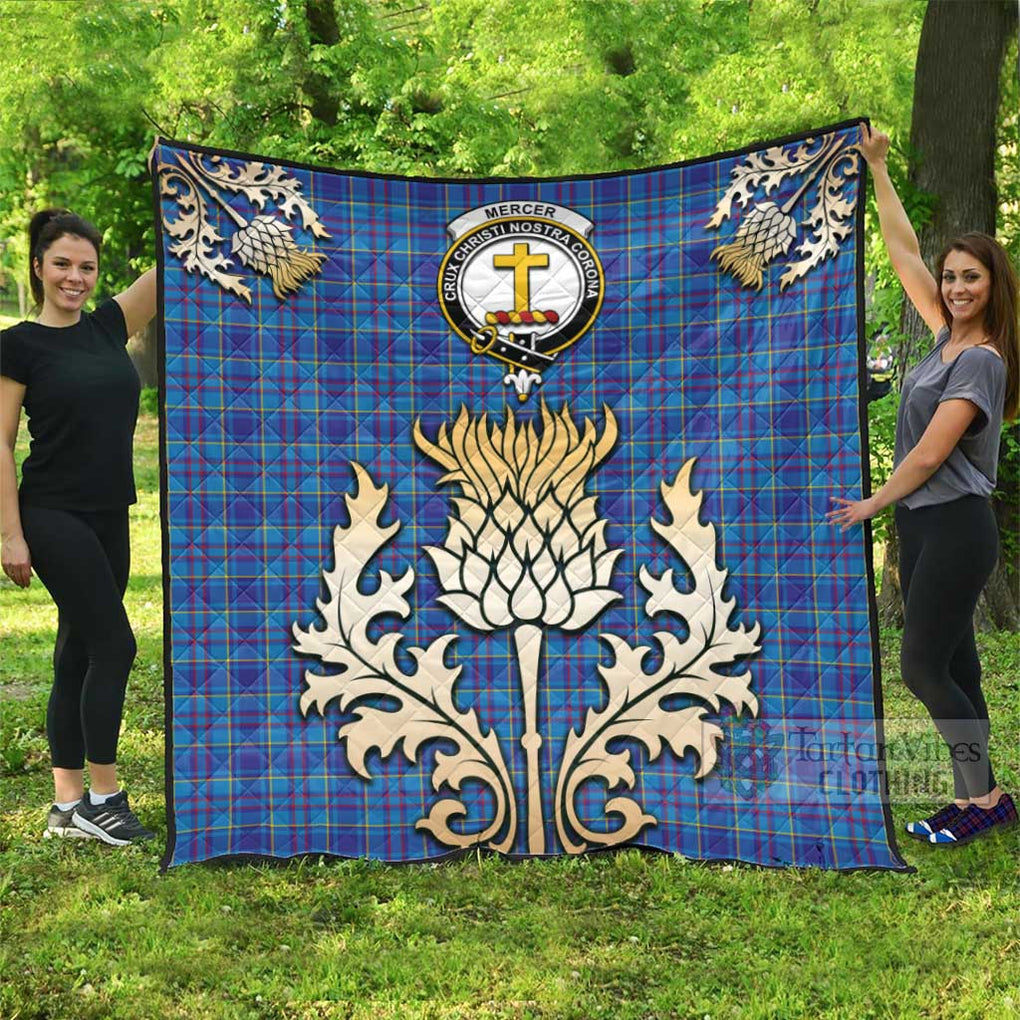 Tartan Vibes Clothing Mercer Tartan Quilt with Family Crest and Golden Thistle Style