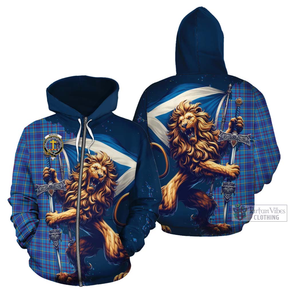 Tartan Vibes Clothing Mercer Tartan Family Crest Cotton Hoodie with Scottish Majestic Lion