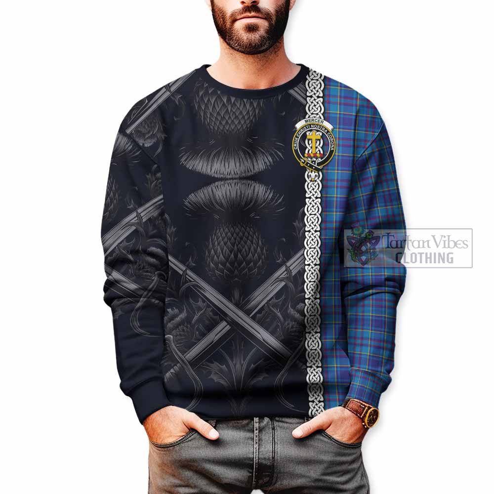 Tartan Vibes Clothing Mercer Tartan Sweatshirt with Family Crest Cross Sword Thistle Celtic Vibes