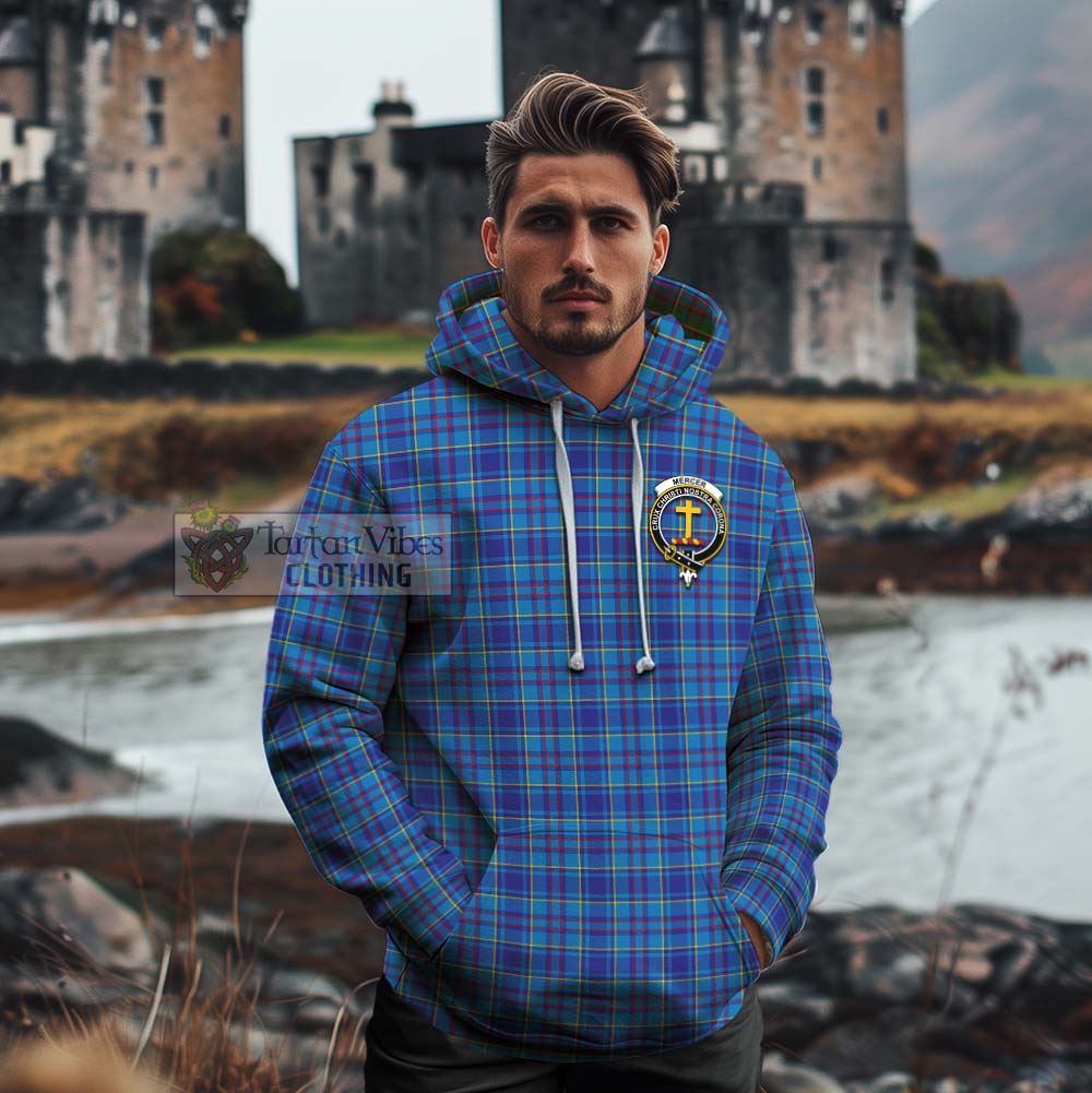 Tartan Vibes Clothing Mercer Tartan Cotton Hoodie with Family Crest and Bearded Skull Holding Bottles of Whiskey