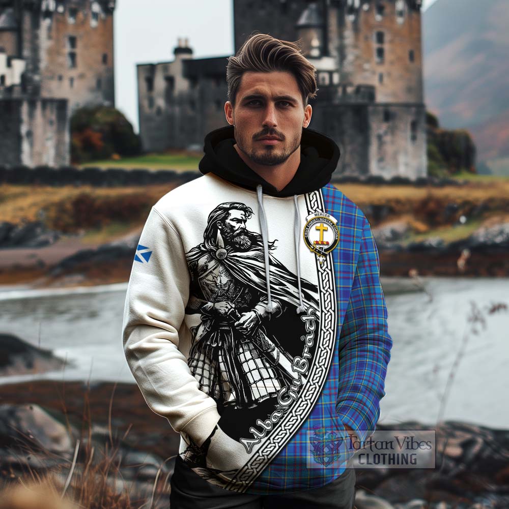 Tartan Vibes Clothing Mercer Tartan Clan Crest Cotton Hoodie with Highlander Warrior Celtic Style