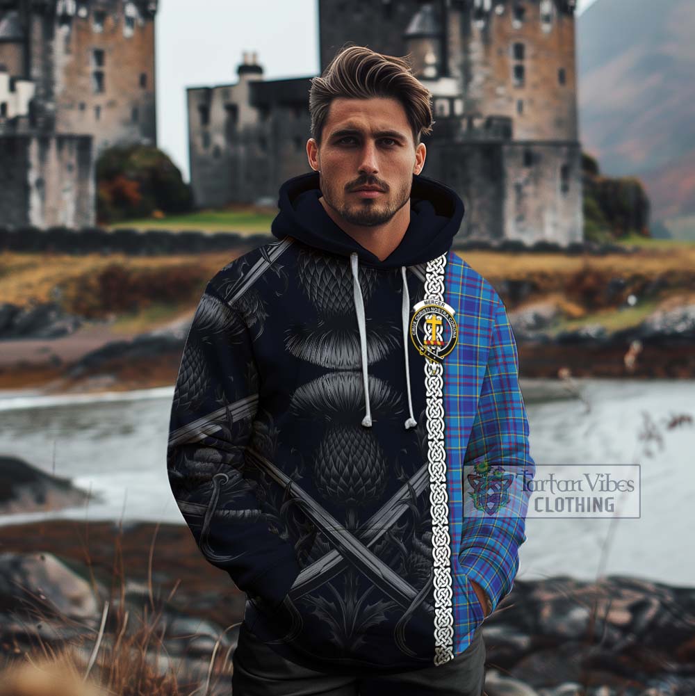 Tartan Vibes Clothing Mercer Tartan Cotton Hoodie with Family Crest Cross Sword Thistle Celtic Vibes