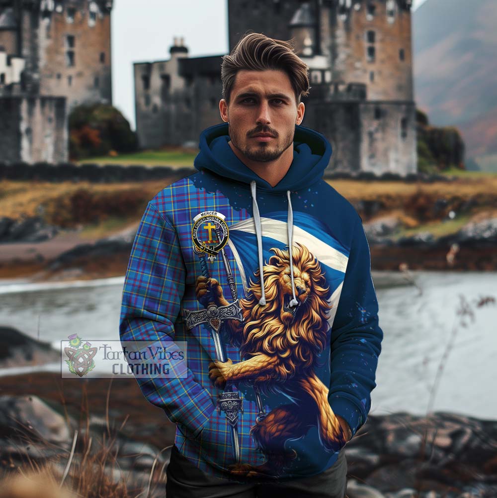 Tartan Vibes Clothing Mercer Tartan Family Crest Cotton Hoodie with Scottish Majestic Lion