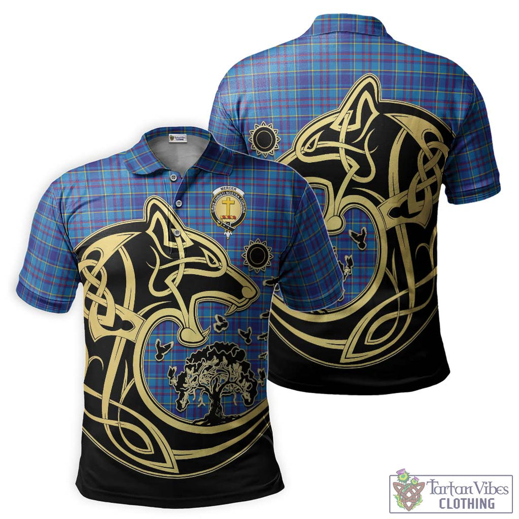 Mercer Tartan Polo Shirt with Family Crest Celtic Wolf Style Kid - Tartanvibesclothing Shop