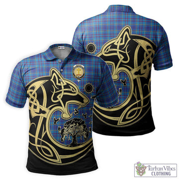 Mercer Tartan Polo Shirt with Family Crest Celtic Wolf Style