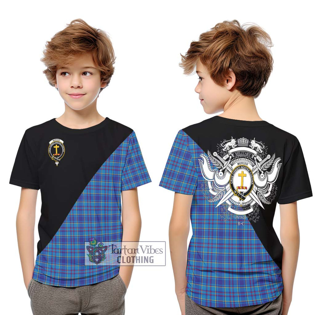 Mercer Tartan Kid T-Shirt with Family Crest and Military Logo Style Youth XL Size14 - Tartanvibesclothing Shop