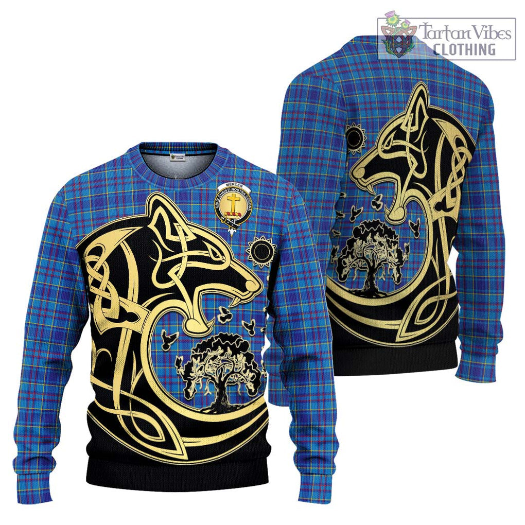 Mercer Tartan Knitted Sweater with Family Crest Celtic Wolf Style Unisex - Tartan Vibes Clothing