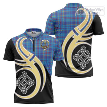 Mercer Tartan Zipper Polo Shirt with Family Crest and Celtic Symbol Style