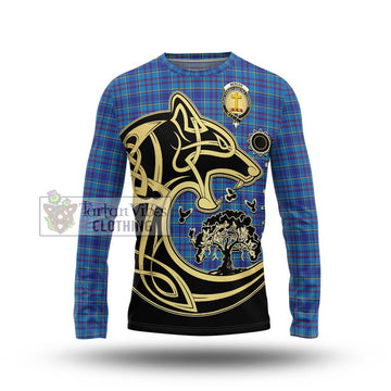 Mercer Tartan Long Sleeve T-Shirt with Family Crest Celtic Wolf Style