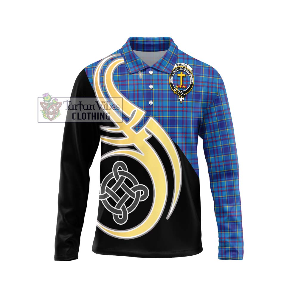 Mercer Tartan Long Sleeve Polo Shirt with Family Crest and Celtic Symbol Style Unisex - Tartan Vibes Clothing