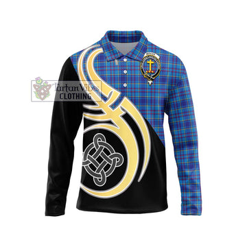 Mercer Tartan Long Sleeve Polo Shirt with Family Crest and Celtic Symbol Style