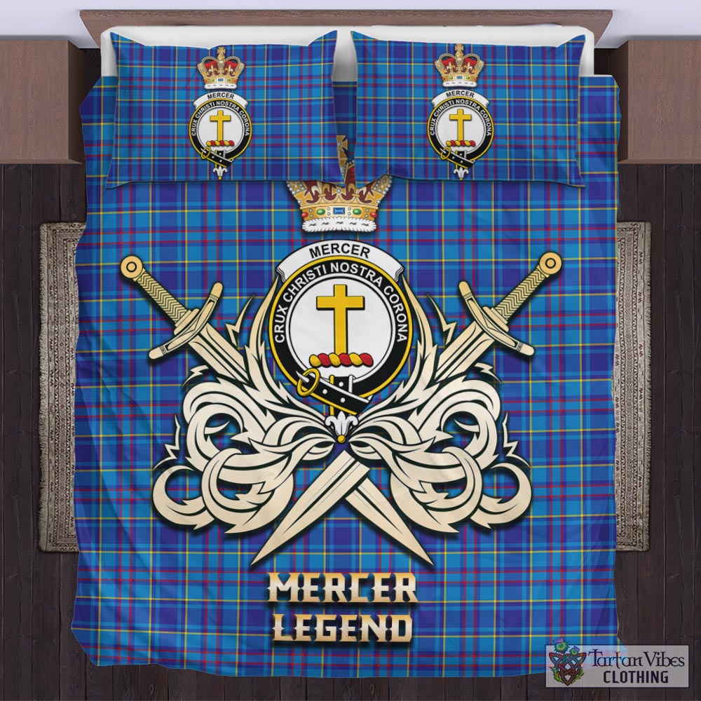 Tartan Vibes Clothing Mercer Modern Tartan Bedding Set with Clan Crest and the Golden Sword of Courageous Legacy