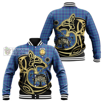 Mercer Tartan Baseball Jacket with Family Crest Celtic Wolf Style