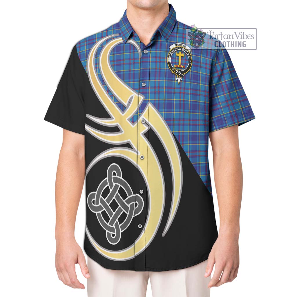 Mercer Tartan Short Sleeve Button Shirt with Family Crest and Celtic Symbol Style Kid - Tartan Vibes Clothing