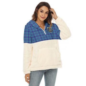 Mercer Tartan Women's Borg Fleece Hoodie With Half Zip with Family Crest