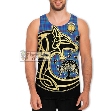 Mercer Tartan Men's Tank Top with Family Crest Celtic Wolf Style